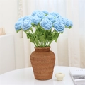 Handmade sky blue crochet rose bouquet in a brown woven vase for home decoration - Light Blue