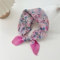 Pink floral cotton linen scarf with elegant colorful blossom print for women - Magenta-White Chrysanthemum Magenta