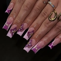 Pink and purple gradient French press-on nails with 3D floral accents and pearls - Pink Purple Floral French Gradient (JP4222)