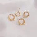 14K gold filled round wheat ear stud earrings component for DIY jewelry making - Wheat Spike Stud Earrings (1 Pair - Without Pearls) / Gold
