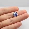 DIY footprint charm bead with blue rhinestones on silver metal base for bracelets - 8MM Paw Print - Dark Blue