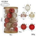 25-piece Christmas ball set with assorted red and gold glitter ornaments in a cylinder box - 25 Pack / Red Gold