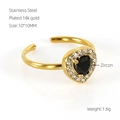 18K vergulde ring met zwarte hart zirkoon en verstelbare open band voor dames sieraden - Zwart Hart (ZR586G-03)