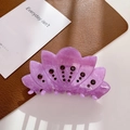 Elegant purple shell hair claw clip with marble texture and sparkling rhinestones - 9cm / Purple