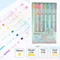 6-color set of glitter pill highlighters featuring star stamp tips and dual-line markers - Sequin Petal