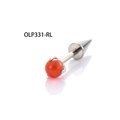 F136 Titan Labret-Piercing mit rotem Opalstein und silbernem Kegelende-Aufsatz - Wolkenorange (OLP331)