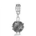 Silver bead charm with faceted dark grey crystal drop pendant for DIY jewelry - Dark Grey Faceted Gem Bead (#41)