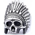 Vintage punk gothic Indian headdress skull ring made of durable stainless steel - 23108