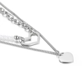 Double-layered stainless steel necklace with silver heart pendants and white pearls - Steel Color Style (KN197835-KLX)