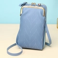 Vertical quilted leather light blue crossbody phone bag with two compartments and gold hardware - Sky Blue