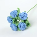 Handmade knitted blue rose bouquet with green leaves on white background - 5-Head Rose Bouquet (Blue)