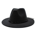 Klassischer schwarzer Fedora-Hut mit breiter Krempe und gewebtem Lederband - M (56-58cm) / Schwarz