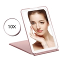 Pink foldable LED travel makeup mirror with 10X magnifying lens and touch controls - 10X Magnifier / Rose Gold