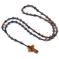 Collar de rosario de piedra natural ojo de tigre con colgante de cruz y cuentas redondas - Ojo de tigre