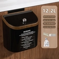 Hanging kitchen trash can with 12.2L capacity, wood grain trim and mounting accessories - Athenian Black