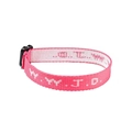 Adjustable pink W.W.J.D. woven fabric wristband with black plastic buckle for men and women - Pink Jacquard