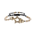 Adjustable star bracelet with micro-pave fuchsia zircon and metallic beads on black cord - Gold Silver Rose Gold Gun Black Mixed Bead Chain / Gold Star + Mixed Color Metal Bead Chain