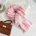 Pink and white houndstooth cashmere feel scarf with fringe tassel detail and soft texture - Pink Style (Style 3)