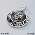 Round silver stainless steel lion head pendant with Celtic knot details, 50mm diameter - Diameter 50mm / Steel Color Pendant (KP33338-D)