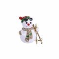 Vintage snowman brooch with colorful enamel finish and sparkling crystal accents - Skiing Snowman