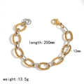 Detail view of 12mm thick two-tone twisted chain bracelet with sizing measurements - Gold & Silver Two-tone (TB5184-M)