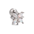 Flower cartilage stud with iridescent opal petals and sparkling zircon accents in silver - Cross Floral Style (EGD0953) / Silver