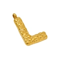 Golden letter L pendant with hammer textured metal surface on white background - Letter L - Gold Pendant