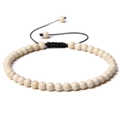 Adjustable 4mm cream natural stone bead bracelet with black braided cord yoga jewelry - White Fossil Stone