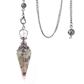 Silver pendulum with green and pink crystal stones wrapped in copper wire - Prehnite (Antique Silver)