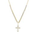 Collana con croce placcata oro con strass scintillanti e catena tennis da donna - Stile Croce Giuntata Oro 4mm