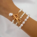 Baroque pearl bracelets set featuring gold heart pendant and T-bar toggle clasp details - Style 13 Gold Bracelet