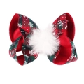 Pince à cheveux de Noël avec nœud de 4 pouces rouge et vert, motif flocon et pompon blanc - Style à Carreaux Flocon de Neige Rouge et Vert