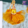 Golden flower keychain with rhinestones and yellow mesh petals for handbags - Mustard Yellow Clover Flower