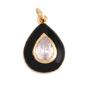 Water drop shaped black enamel pendant with sparkling crystal inlay in golden finish - Waterdrop Black