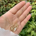 Collana placcata oro 18K con ciondoli cuore Vergine Maria e croce con zirconi bianchi - Maria Traforata e Croce Floreale