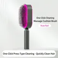 Rose red massage hairbrush with air cushion and one-press hair removal cleaning button - Press Self-cleaning Type / Rose Red