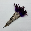 Gothic lace finger bracelet with purple feathers and amber gemstone detailing - Purple