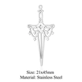 Detailed view of silver stainless steel sword pendant with 21x45mm size information - Silver Sword