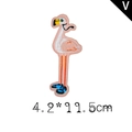 Pink cartoon flamingo embroidery patch with blue sneakers, size 4.2x11.5cm for DIY clothes - Style V-Flamingo with Sneakers