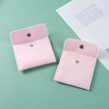 Pink velvet jewelry storage pouch with metal snap button closure and flap design - Double-sided Fleece Snap Button Style - Pink; 7*7cm Fleece Bag