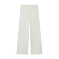 Detail shot of white wide-leg trousers featuring a sharp cut and premium drape texture - White Pants