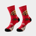 Christmas themed crew socks in festive red with gingerbread houses and snowman patterns - Evil 08-Red Gingerbread House