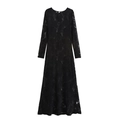 Elegant French style black lace long sleeve bodycon maxi dress with round neck - XS / Black