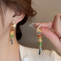 Colorful parrot tassel earrings with gold plating and sparkling crystal detailing - Parrot Style / Silver / Colorful