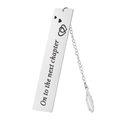 Silver stainless steel bookmark with On to the next chapter text and feather pendant - Feather/Next Chapter-13