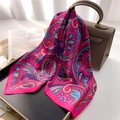 Pink paisley silk scarf with vintage cashew pattern and elegant satin finish for women - Pink