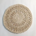 Handwoven round corn husk placemat with hollow floral pattern and spiral weave - Style C
