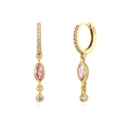 Detailed view of long S925 silver gold-plated earrings with pink marquise zircon stones - Pink (Gold Plated)