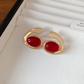 French vintage style earrings with irregular golden spiral and oval red resin stones - 925 Silver Needle / Small / Red