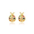 Close-up of gold plated ladybug earrings featuring colorful zircon stones and fine detail - Multicolor Ladybug Style (Style 6)